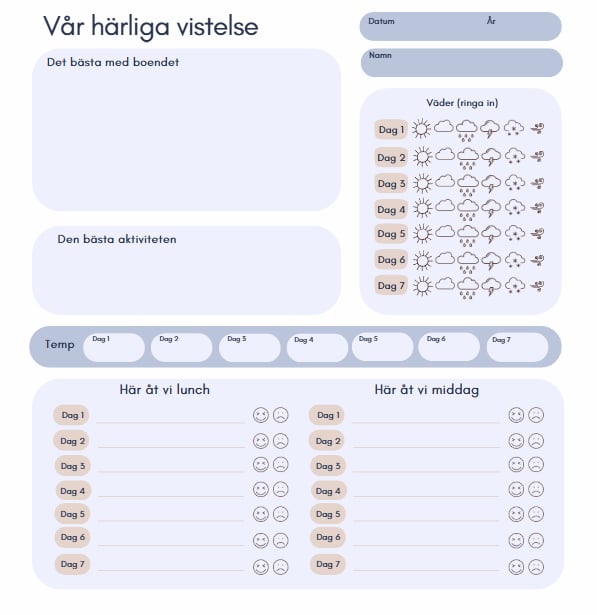 Gästbok Marin Svenska - Blå layout insida