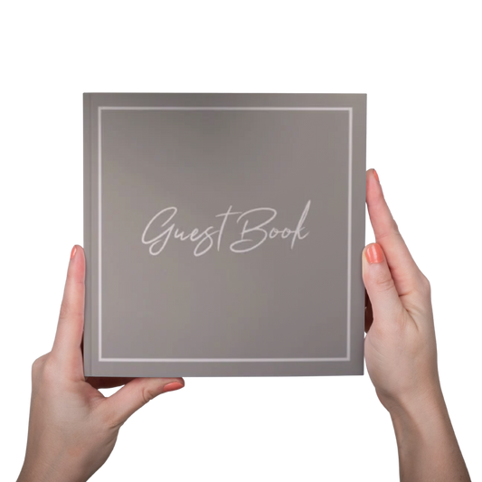 Gästbok Mörkbeige Engelska - Beige layout insida