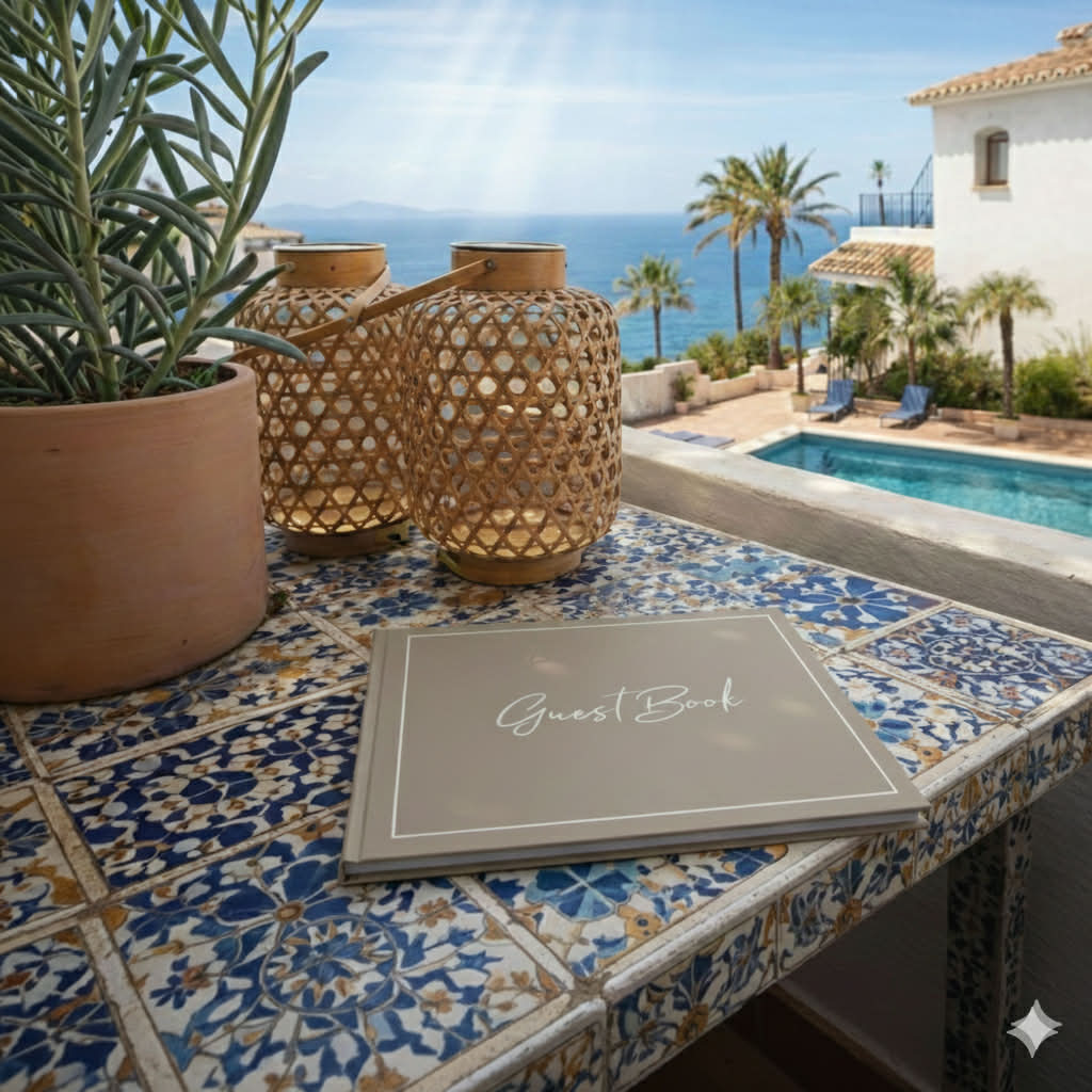 Gästbok Mörkbeige Engelska - Beige layout insida